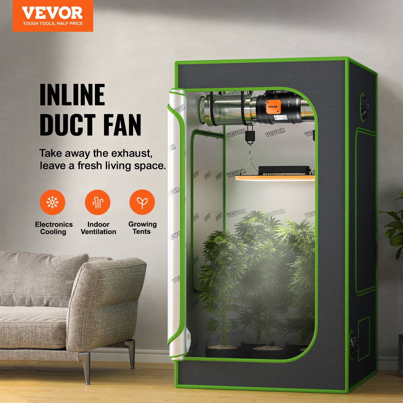VEVOR Ventilateur de conduit 203.2mm, silencieux 860 m³/h, vitesse variable, pour tentes de culture. - Image 2