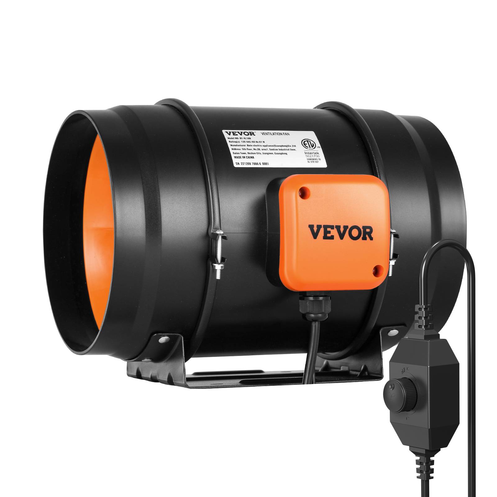 VEVOR Ventilateur de conduit 203.2mm, silencieux 860 m³/h, vitesse variable, pour tentes de culture. - Image 1
