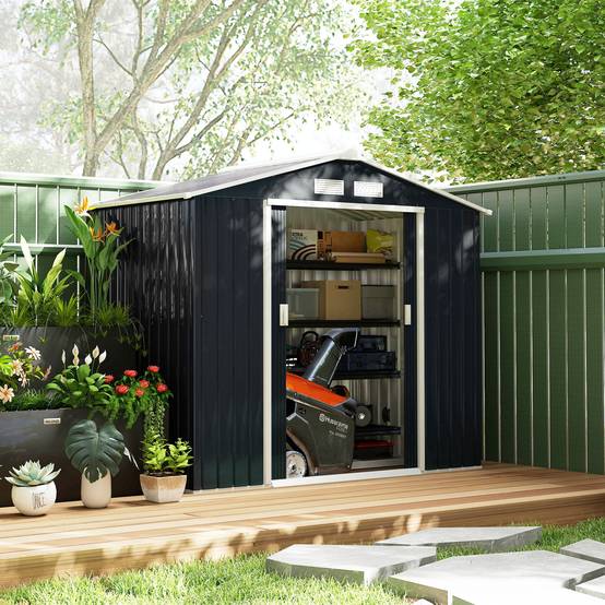 Abri de Jardin 2,77 m² - Remise pour Outils avec Fondation - cabanon Porte verrouillable - tôle d'acier Gris - Image 4