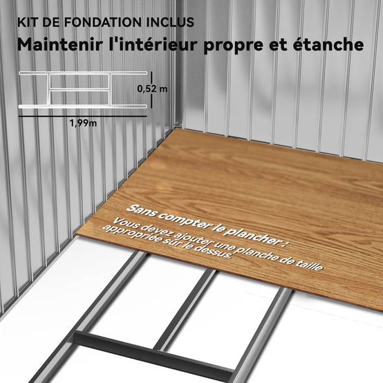 Abri de Jardin 2,77 m² - Remise pour Outils avec Fondation - cabanon Porte verrouillable - tôle d'acier Gris - Image 7