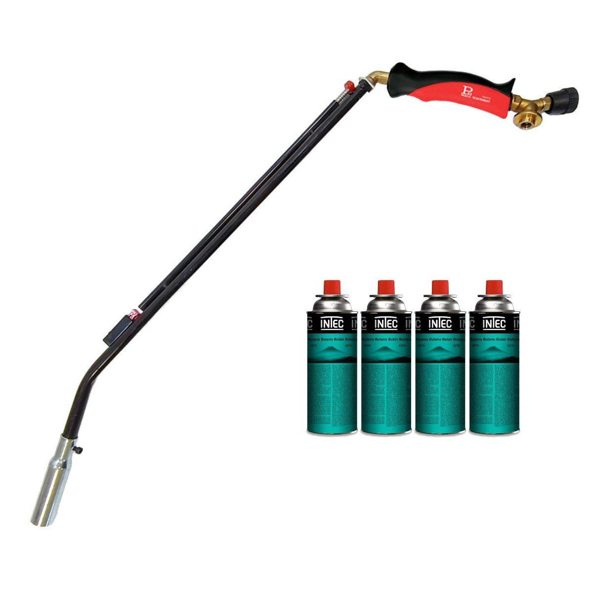Intec - Désherbeur thermique à gaz 1100W + 4 cartouches de gaz Butane Brule Herbes Allumage piezo + Adaptateur multicartouche INTEC - Image 1