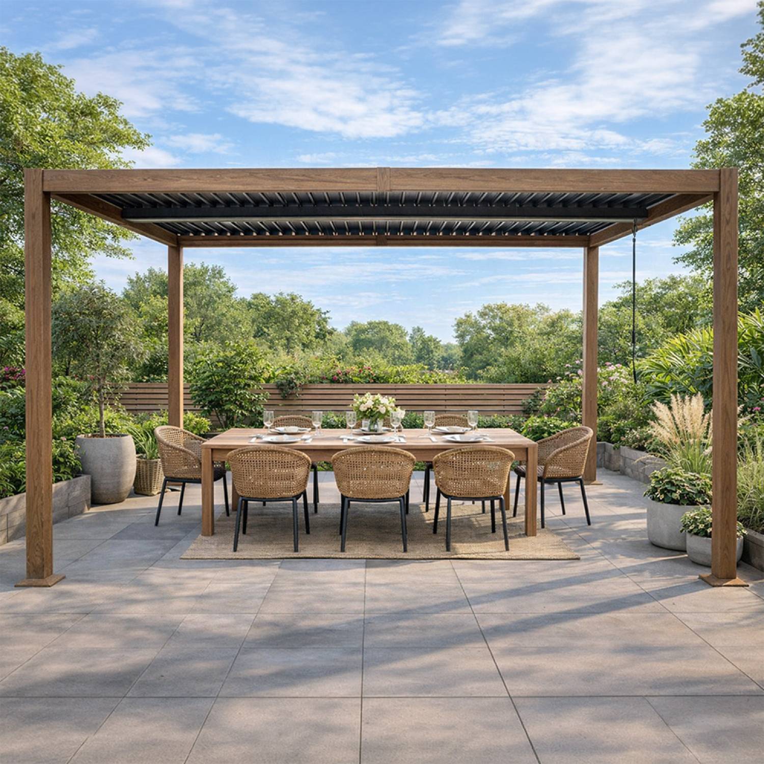 Pergola bioclimatique 4x3m structure aluminium lames orientables effet bois CORFU - Image 5
