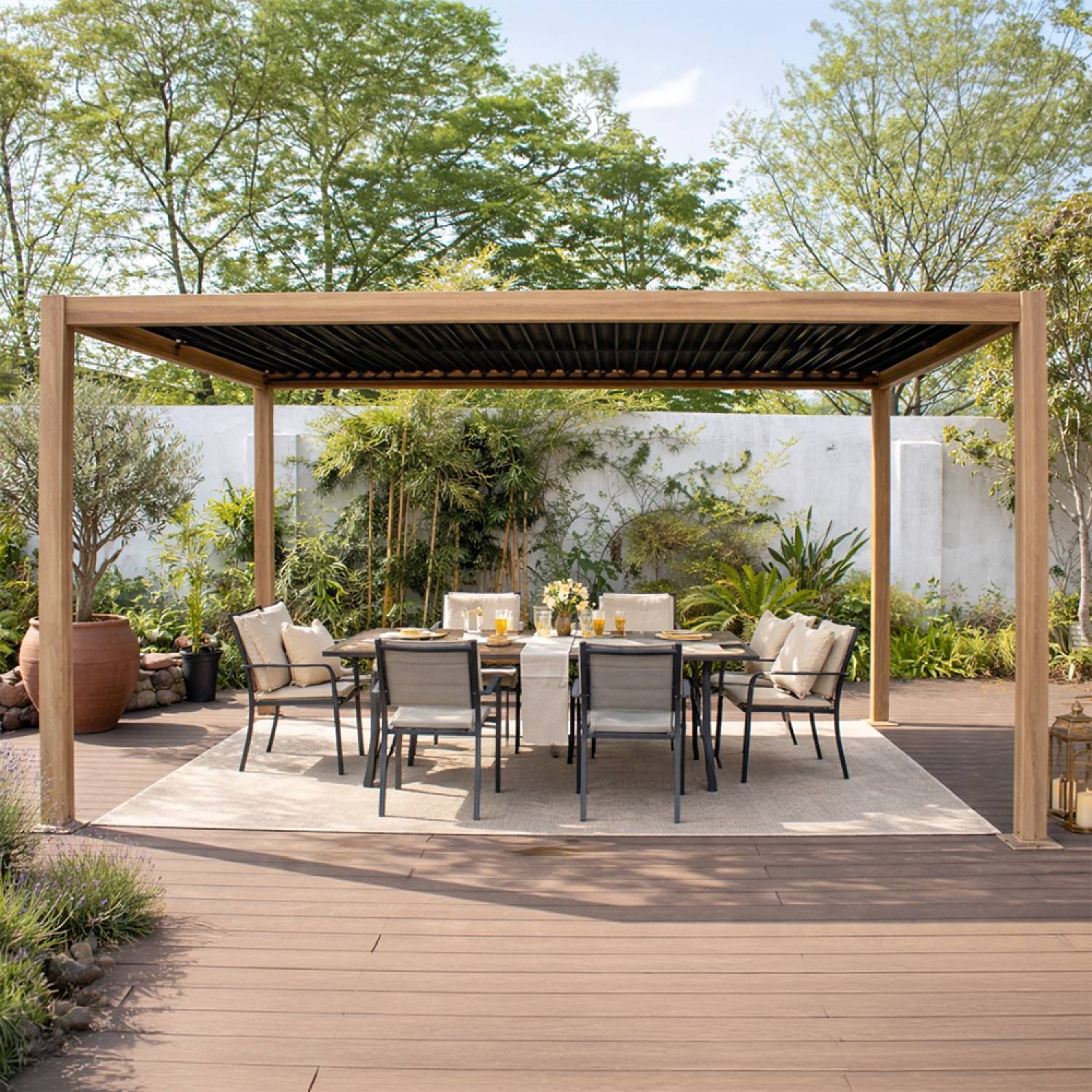 Pergola bioclimatique 4x3m structure aluminium lames orientables effet bois CORFU - Image 6