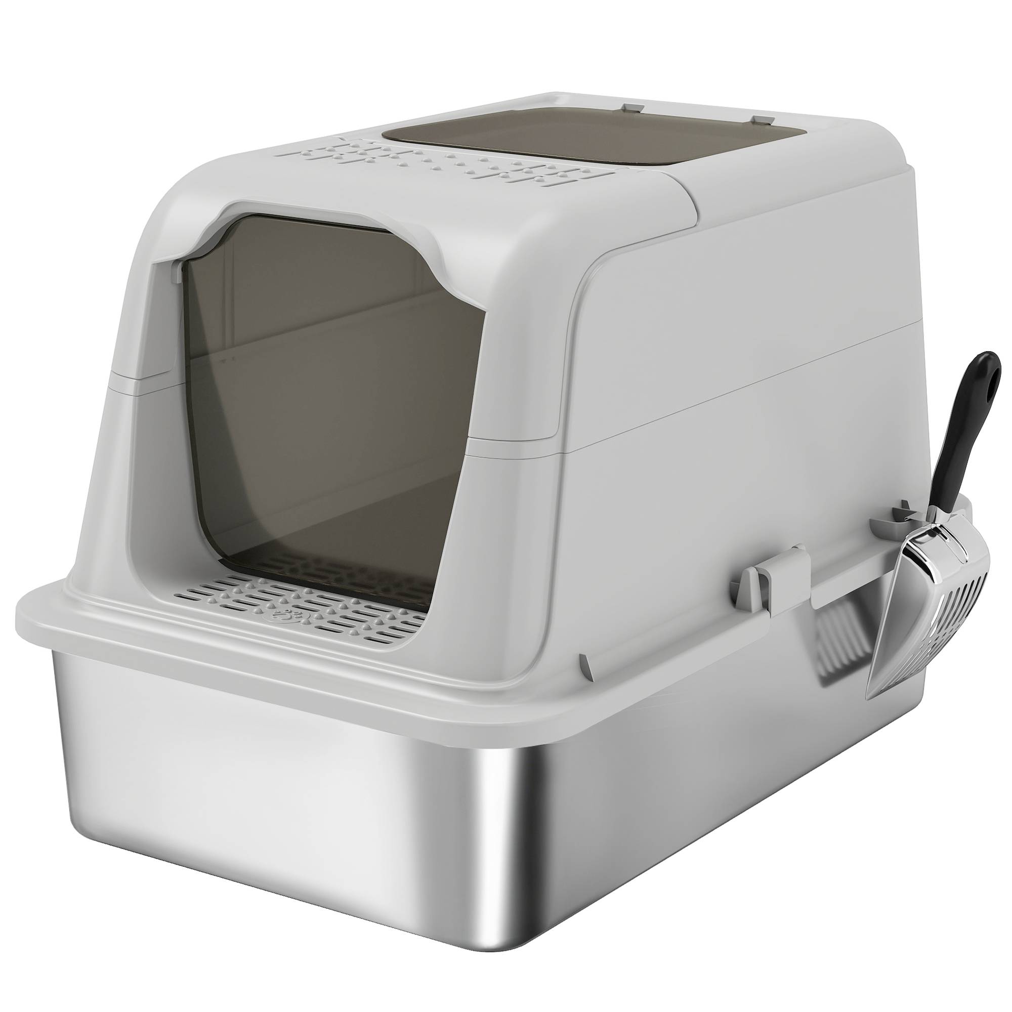 ComfortXL - Maison de toilette pour chat acier inoxydable 60,4 x 40,4 x 41,8 cm gris clair double accès anti-projections - Image 10