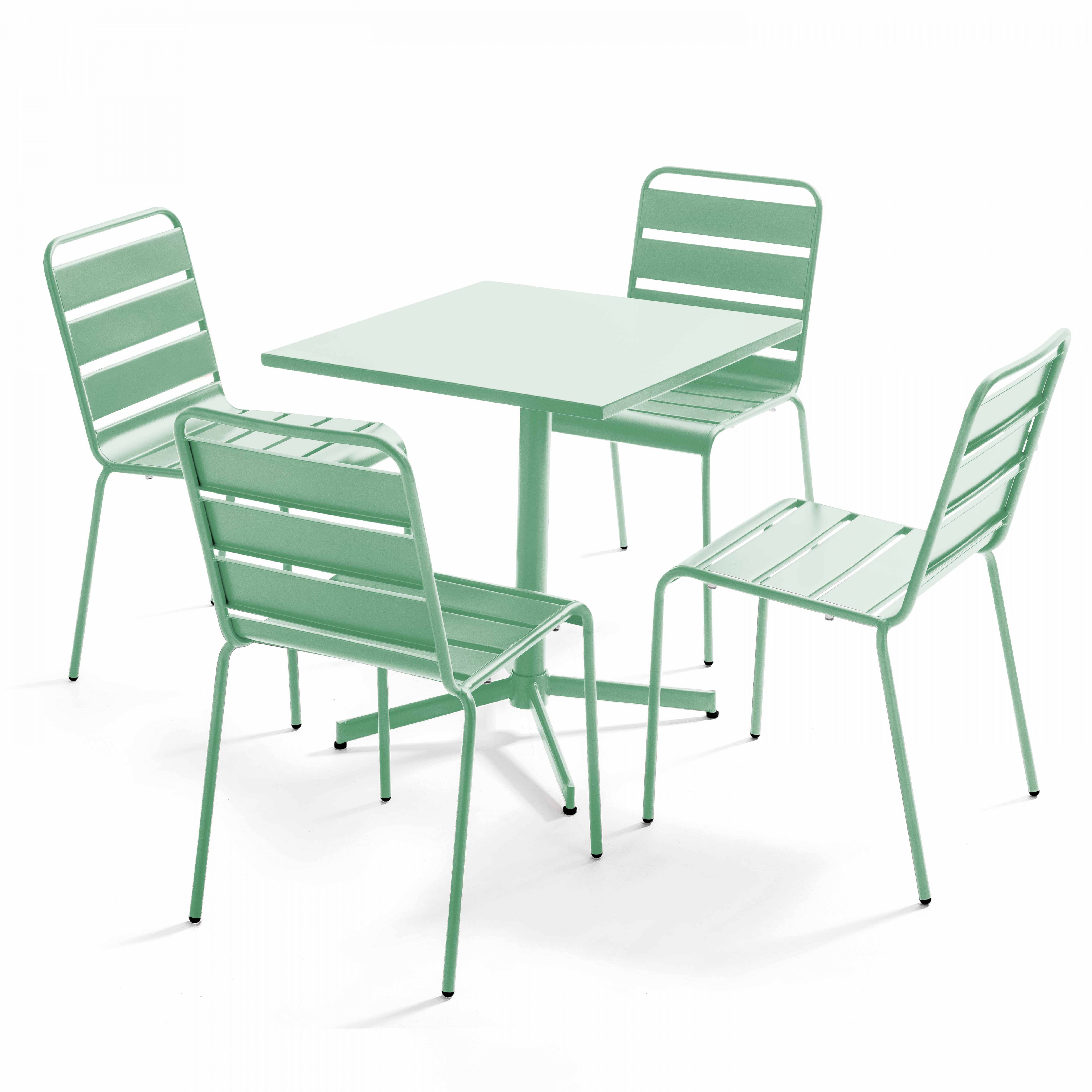 Oviala - Ensemble table carré et 4 chaises en métal vert sauge Palavas - Oviala - Image 1