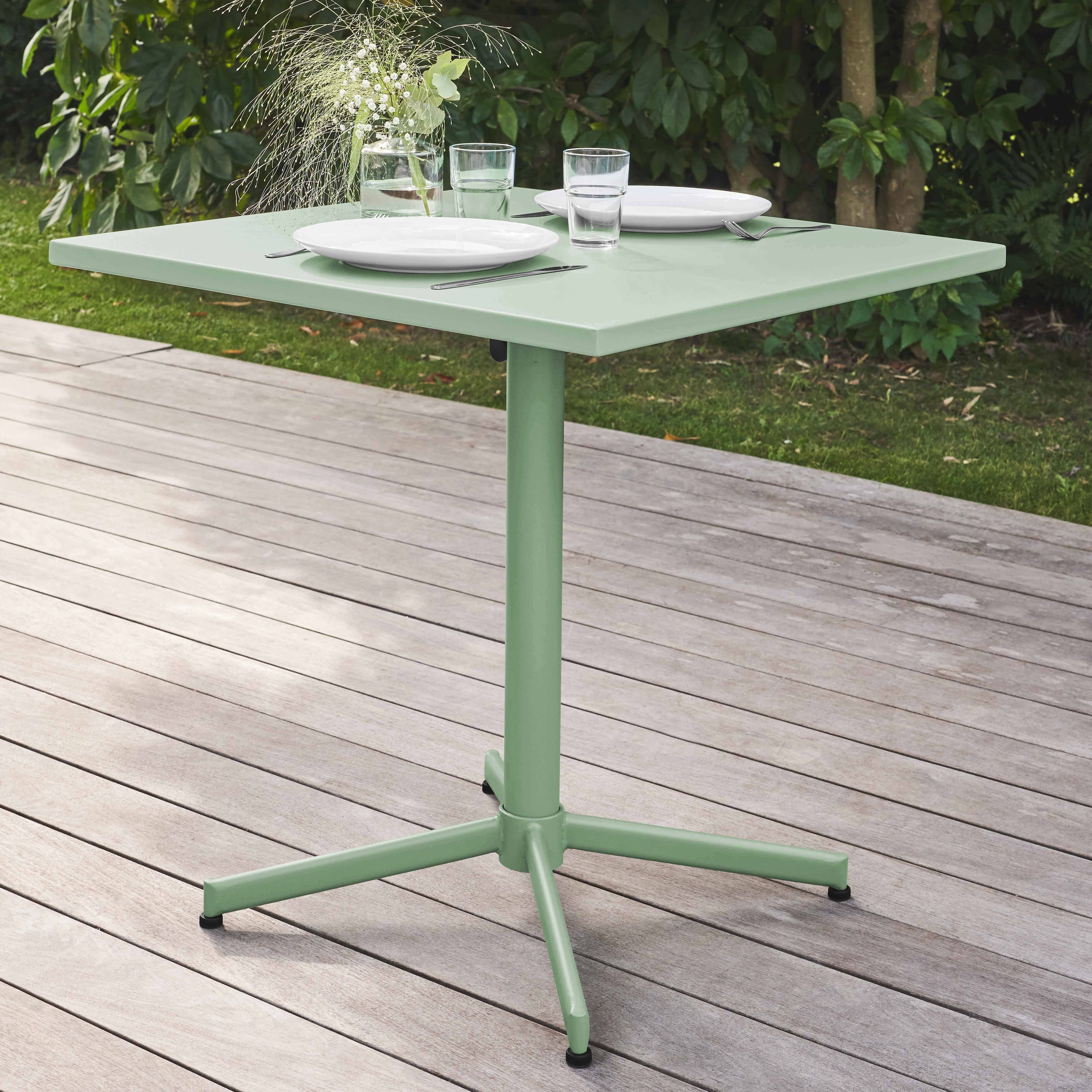 Oviala - Ensemble table carré et 4 chaises en métal vert sauge Palavas - Oviala - Image 3