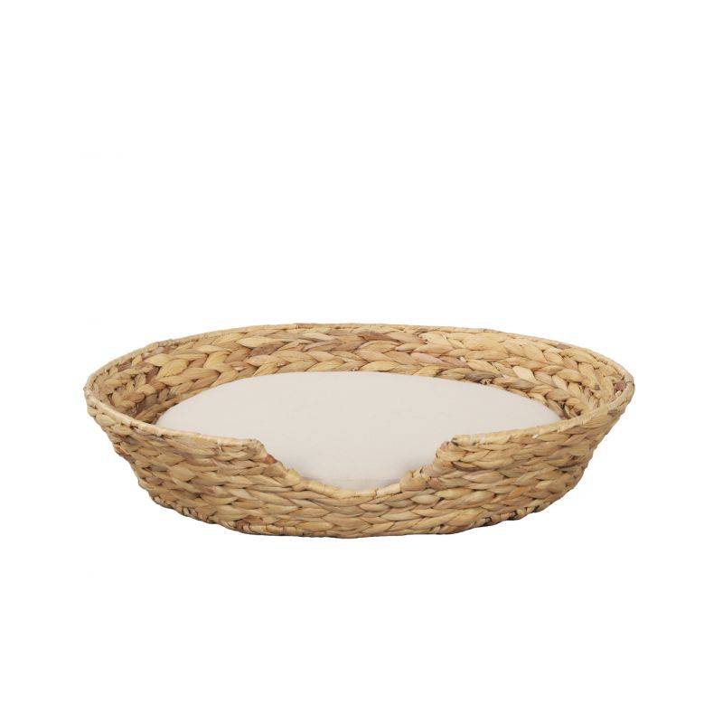 Panier rond HERA pour chien et chat en jacinthe d'eau coussin écru Beau Rivage - Image 1