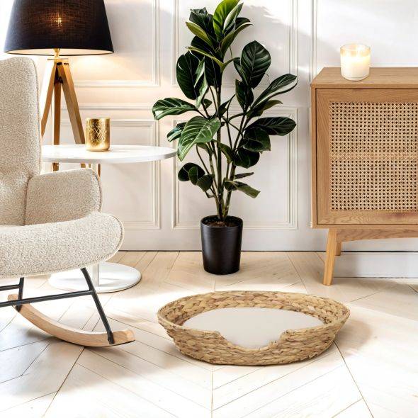 Panier rond HERA pour chien et chat en jacinthe d'eau coussin écru Beau Rivage - Image 2