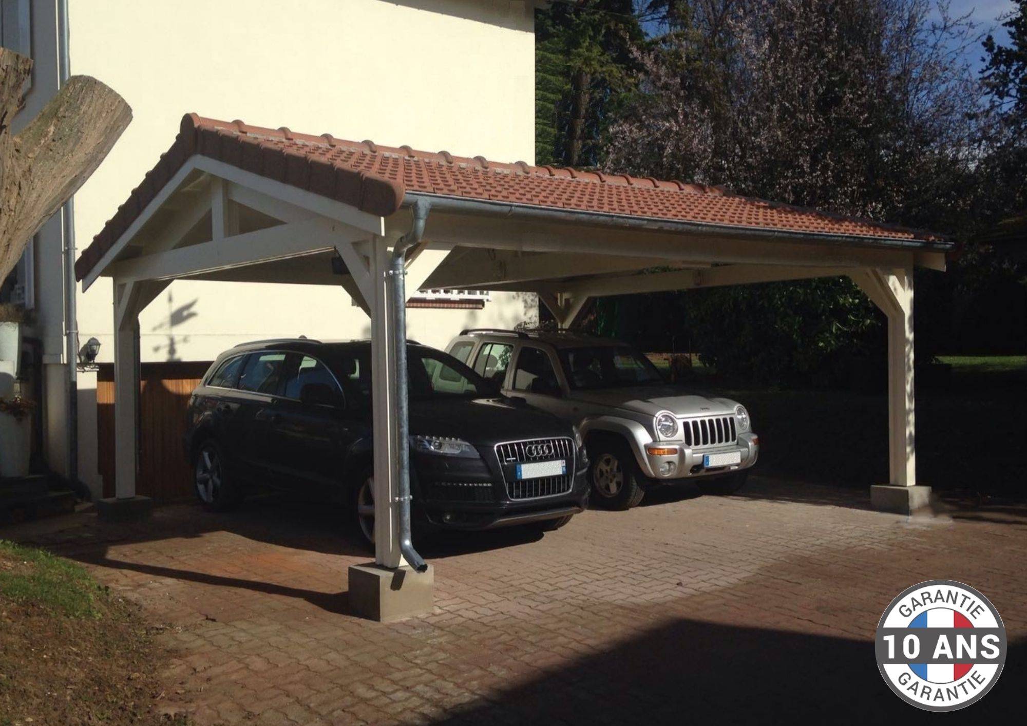 Cpbf Charpentes - Carport Charpente deux pentes 600 cm x 500 cm, bois DOUGLAS Français (Charpente en bois-auvent-abri voiture), 30 m². Garantie 10 ans - Image 1