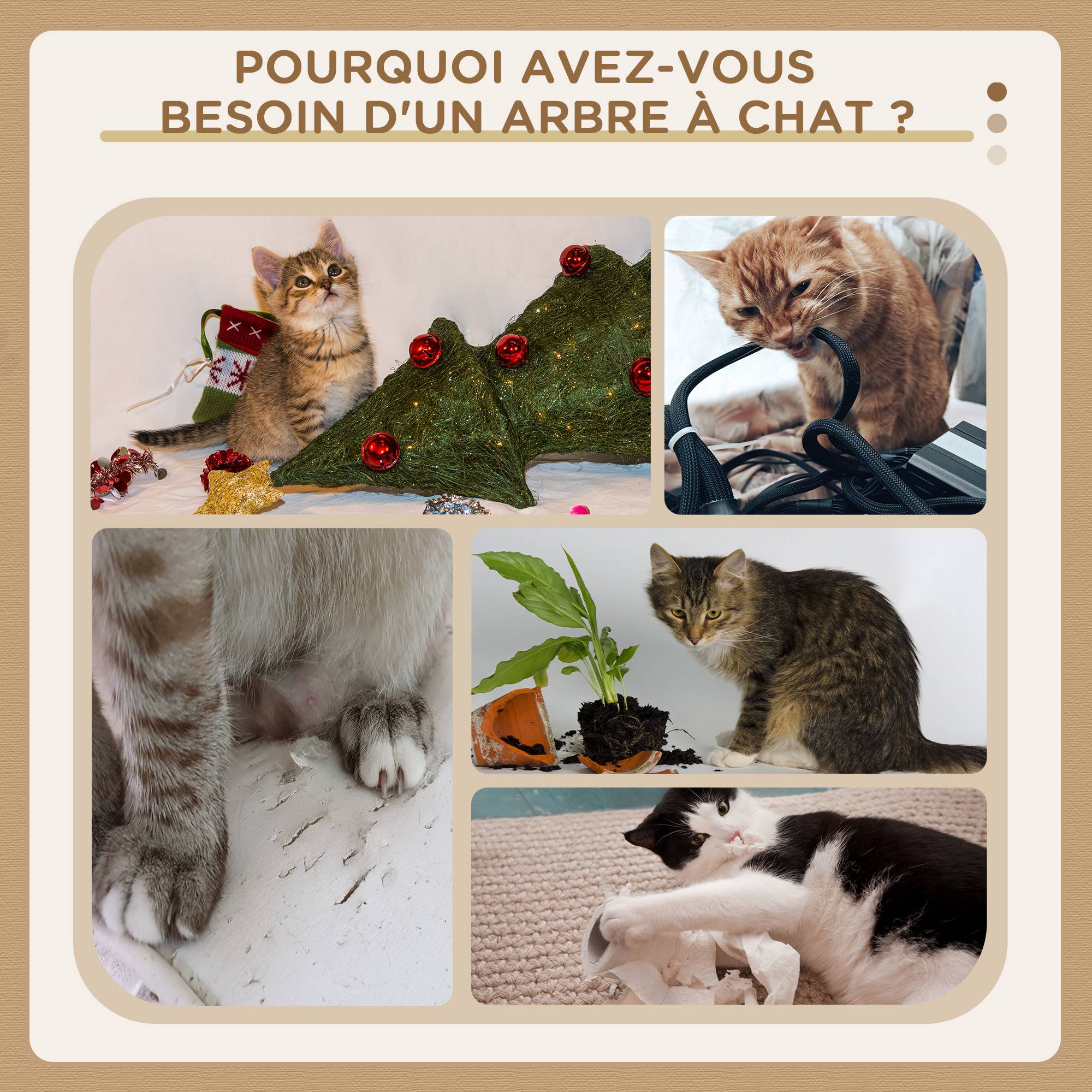 Arbre à chat XXL arbre à grimper pour chat multi-équipements griffoirs 6 plate-formes 2 niches hauteur 200 cm gris - Image 8