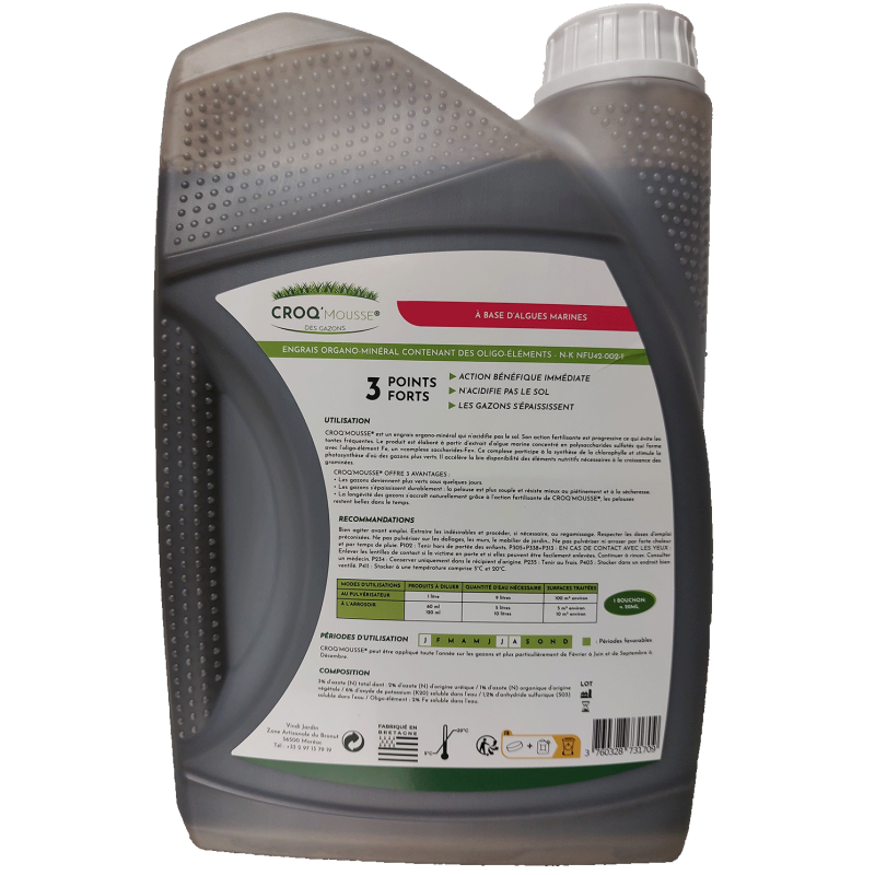 0 - CROQ'MOUSSE des gazons - Anti-mousse - Engrais liquide organo-minéral 3 en 1 - Bidon 2L - Image 2