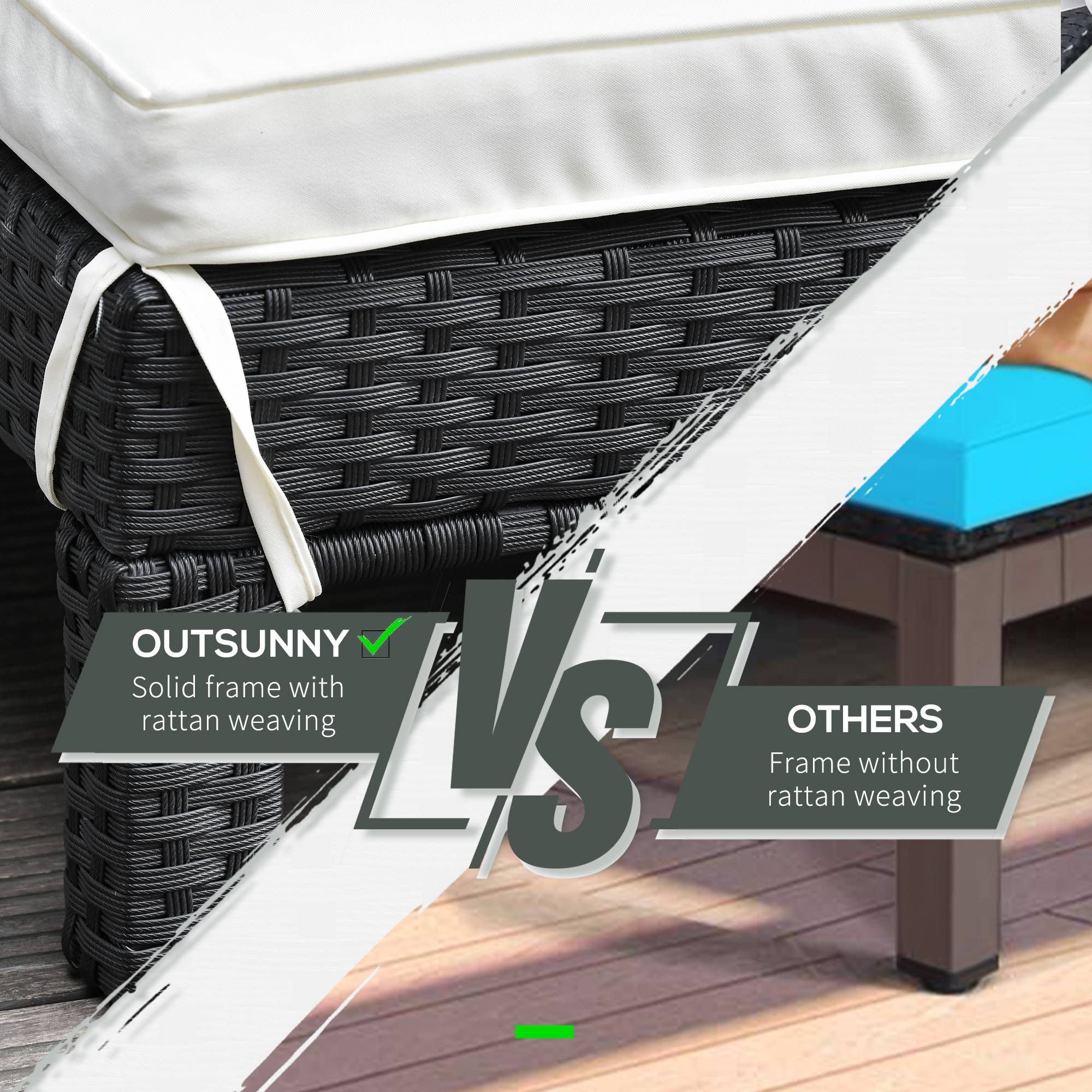 Outsunny - Bain de soleil transat 2 places - grand confort - dossier inclinable multi-positions - matelas fournis crème - résine tressée 4 fils noir - Outsunny - Image 8