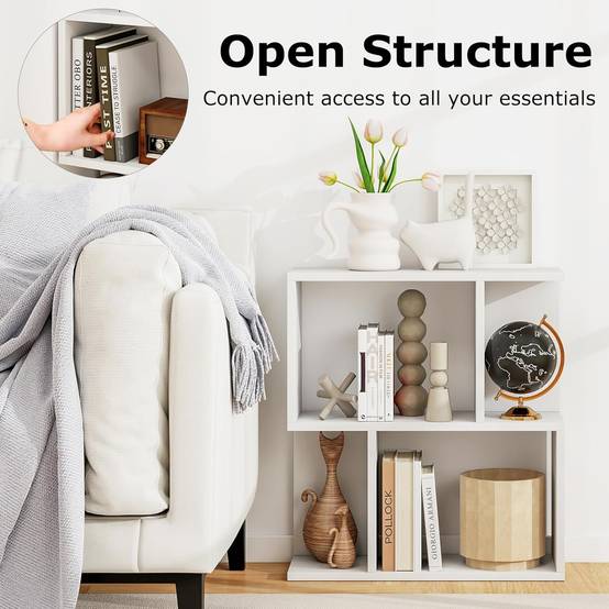 Bibliothèque à 3 Niveaux, Etagère de Présentation pour Petit Espace, Table d'Appoint Autoportante, pour Bureau, Salon, Chambre, Blanc - Image 9