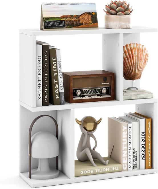 Bibliothèque à 3 Niveaux, Etagère de Présentation pour Petit Espace, Table d'Appoint Autoportante, pour Bureau, Salon, Chambre, Blanc - Image 1