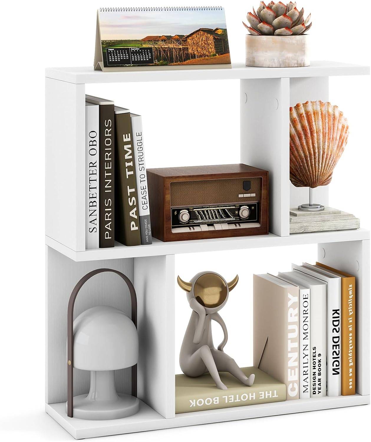 Bibliothèque à 3 Niveaux, Etagère de Présentation pour Petit Espace, Table d'Appoint Autoportante, pour Bureau, Salon, Chambre, Blanc - Image 1