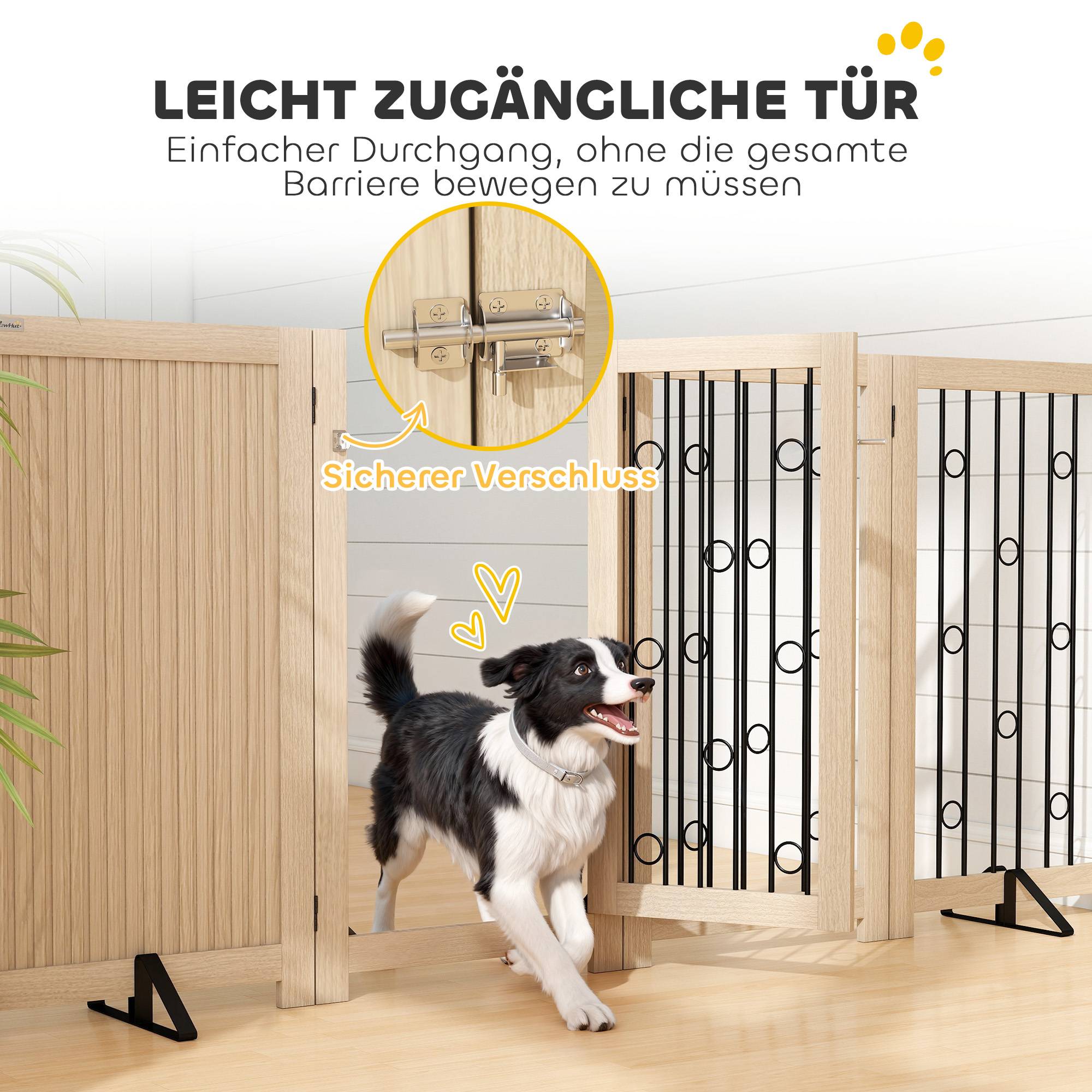 Barrière autoportante pour animal avec porte, 4 panneaux, couloir, escalier, porte, MDF, acier - Image 9