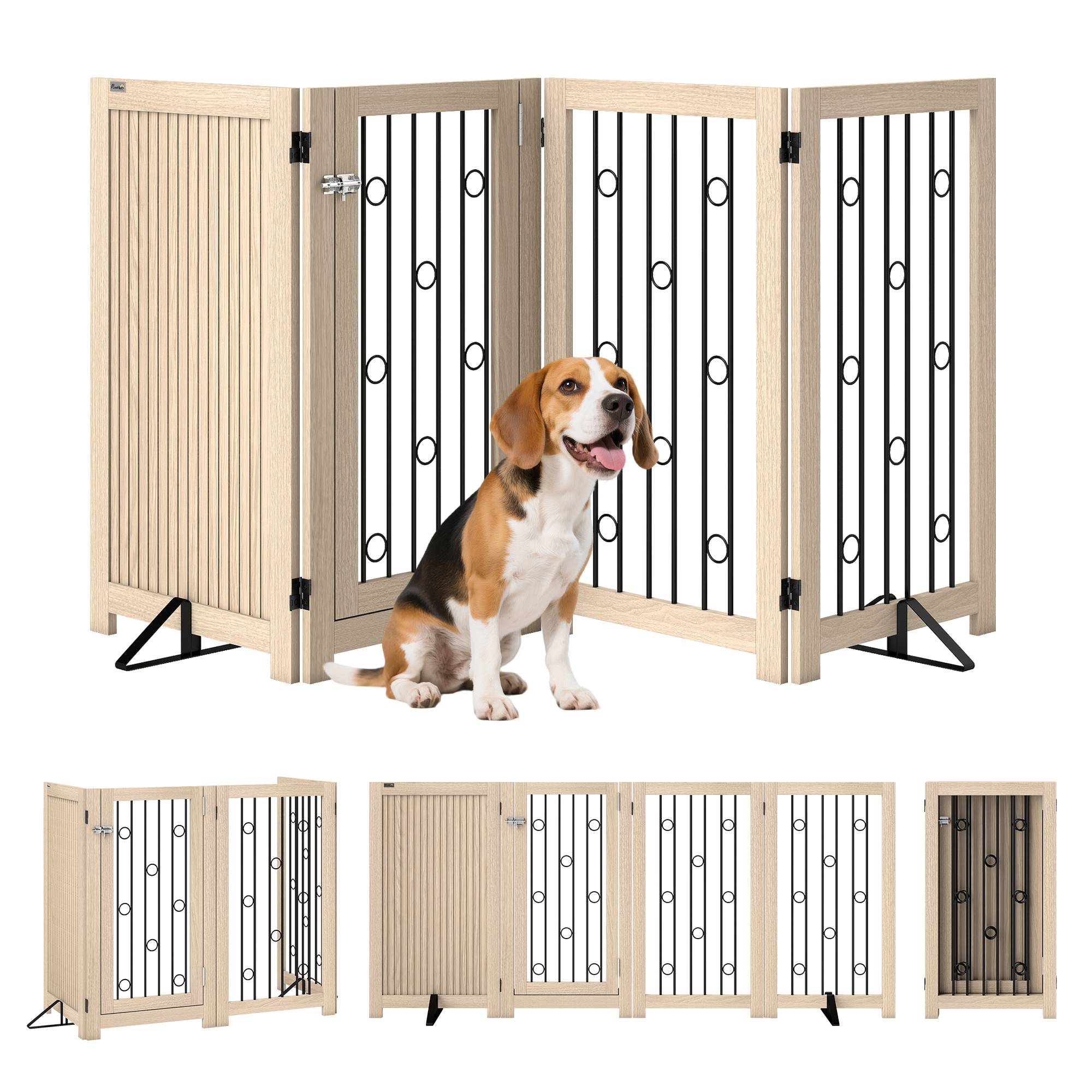 Barrière autoportante pour animal avec porte, 4 panneaux, couloir, escalier, porte, MDF, acier - Image 1