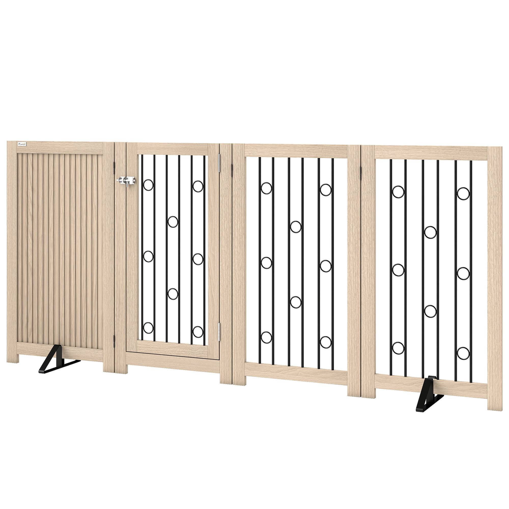 Barrière autoportante pour animal avec porte, 4 panneaux, couloir, escalier, porte, MDF, acier - Image 2