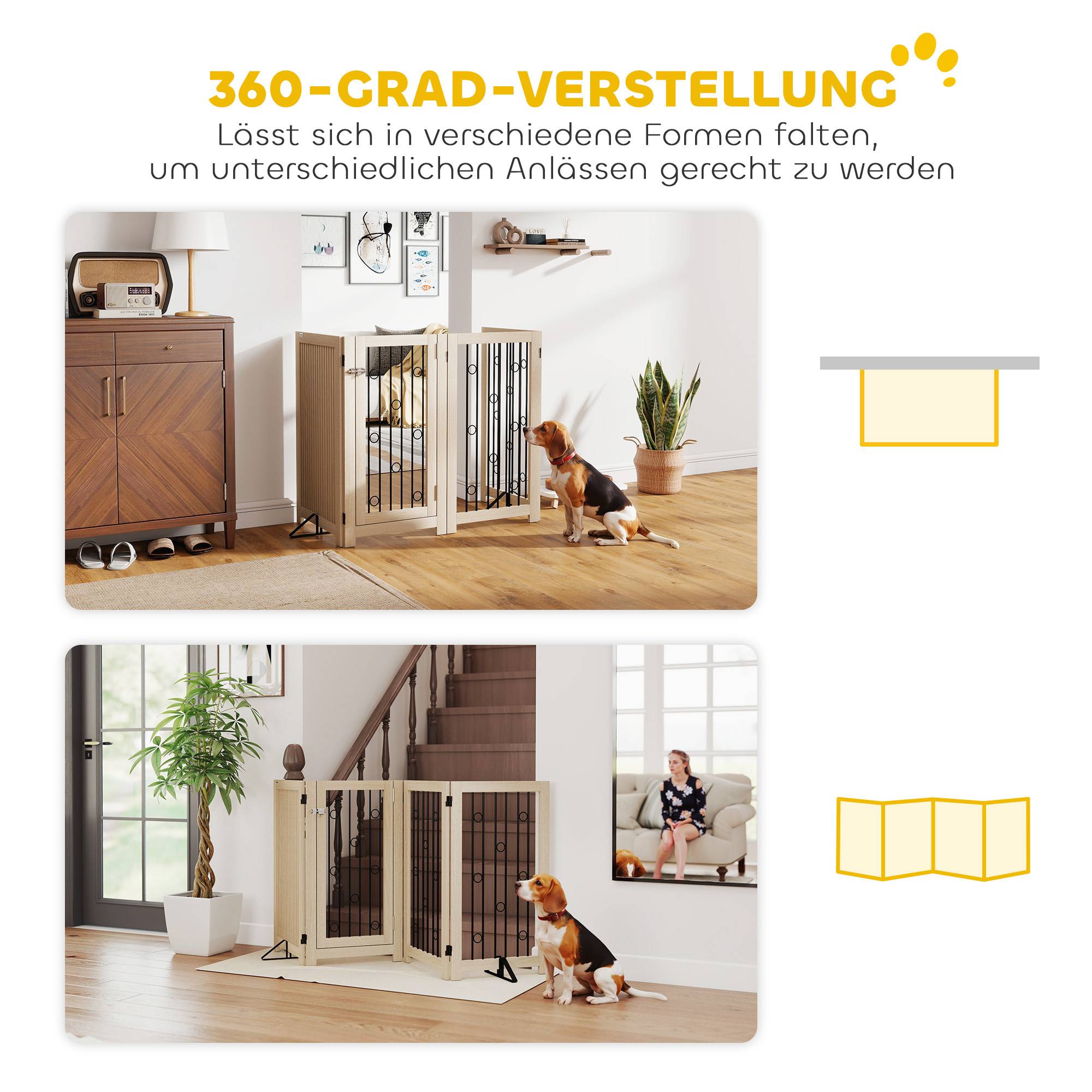 Barrière autoportante pour animal avec porte, 4 panneaux, couloir, escalier, porte, MDF, acier - Image 7