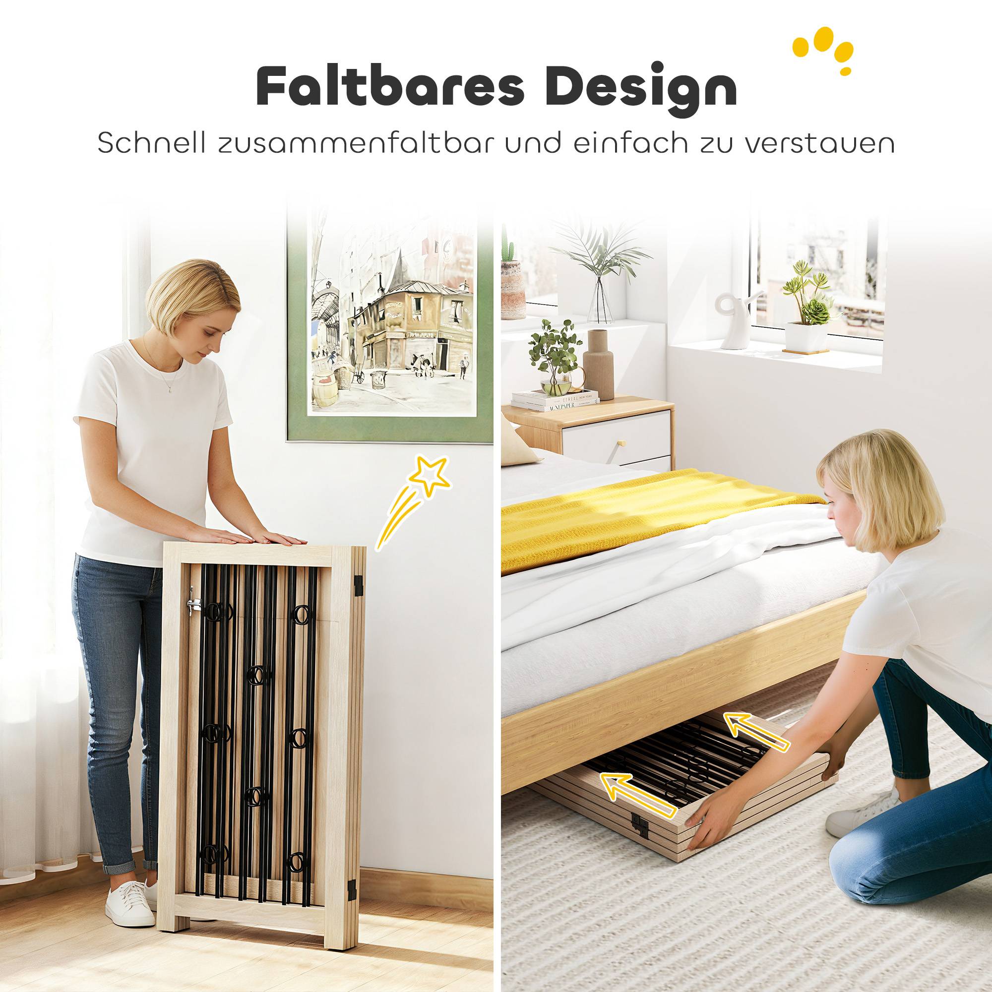 Barrière autoportante pour animal avec porte, 4 panneaux, couloir, escalier, porte, MDF, acier - Image 8