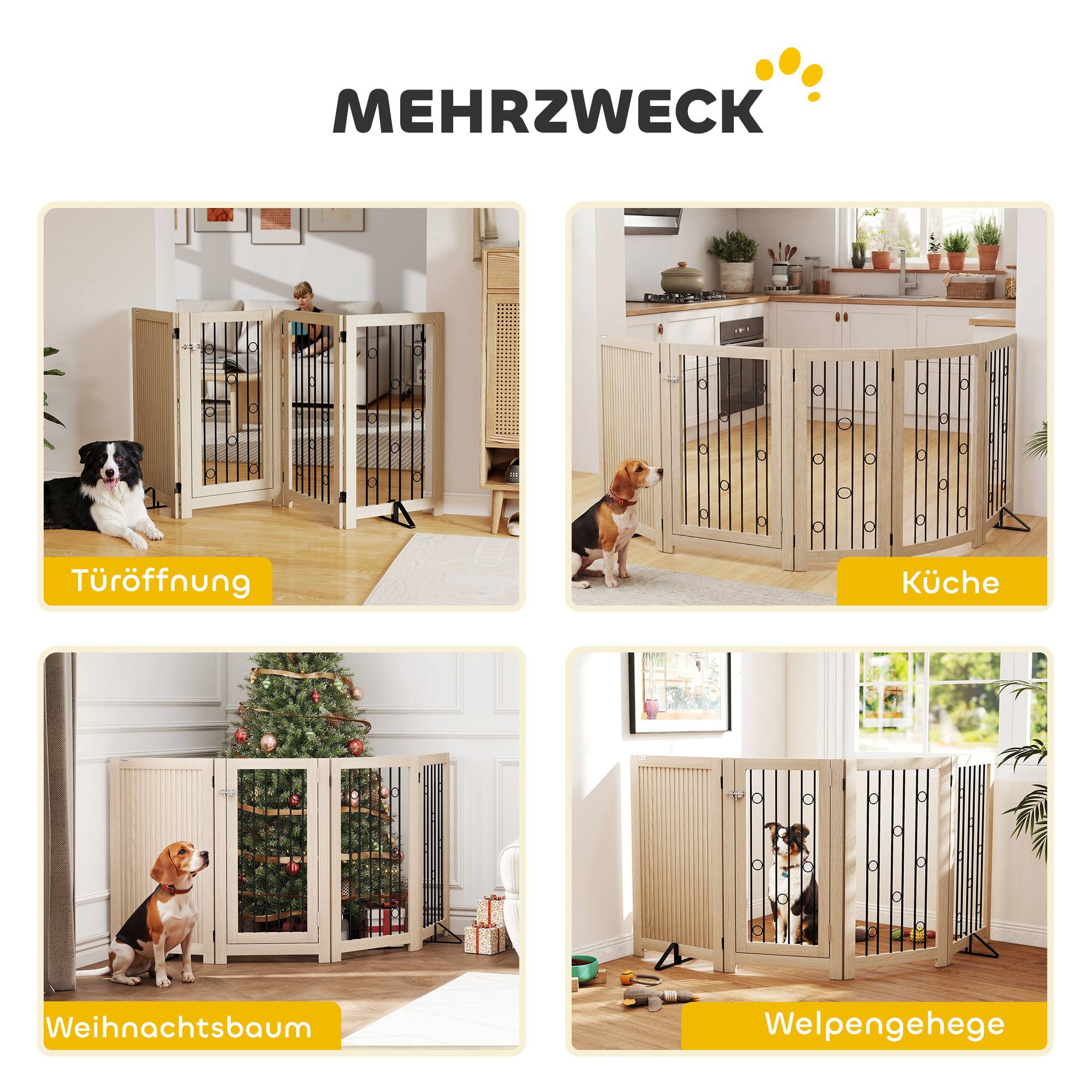 Barrière autoportante pour animal avec porte, 4 panneaux, couloir, escalier, porte, MDF, acier - Image 6