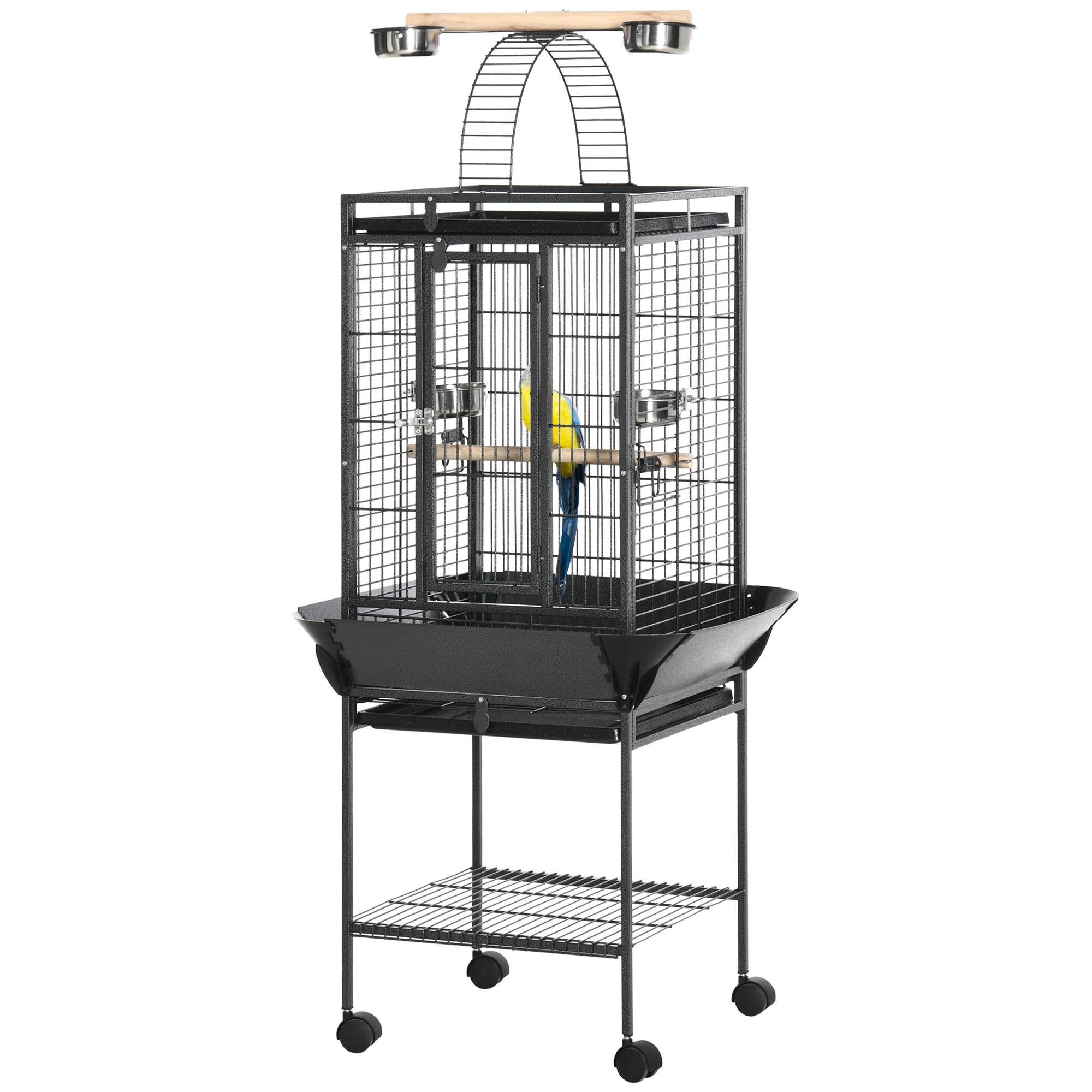 Sans Marque - Cage pour perruche avec 2 perchoirs et échelle arquée, acier, 62,5 x 62,5 x 156 cm, grise - Image 2