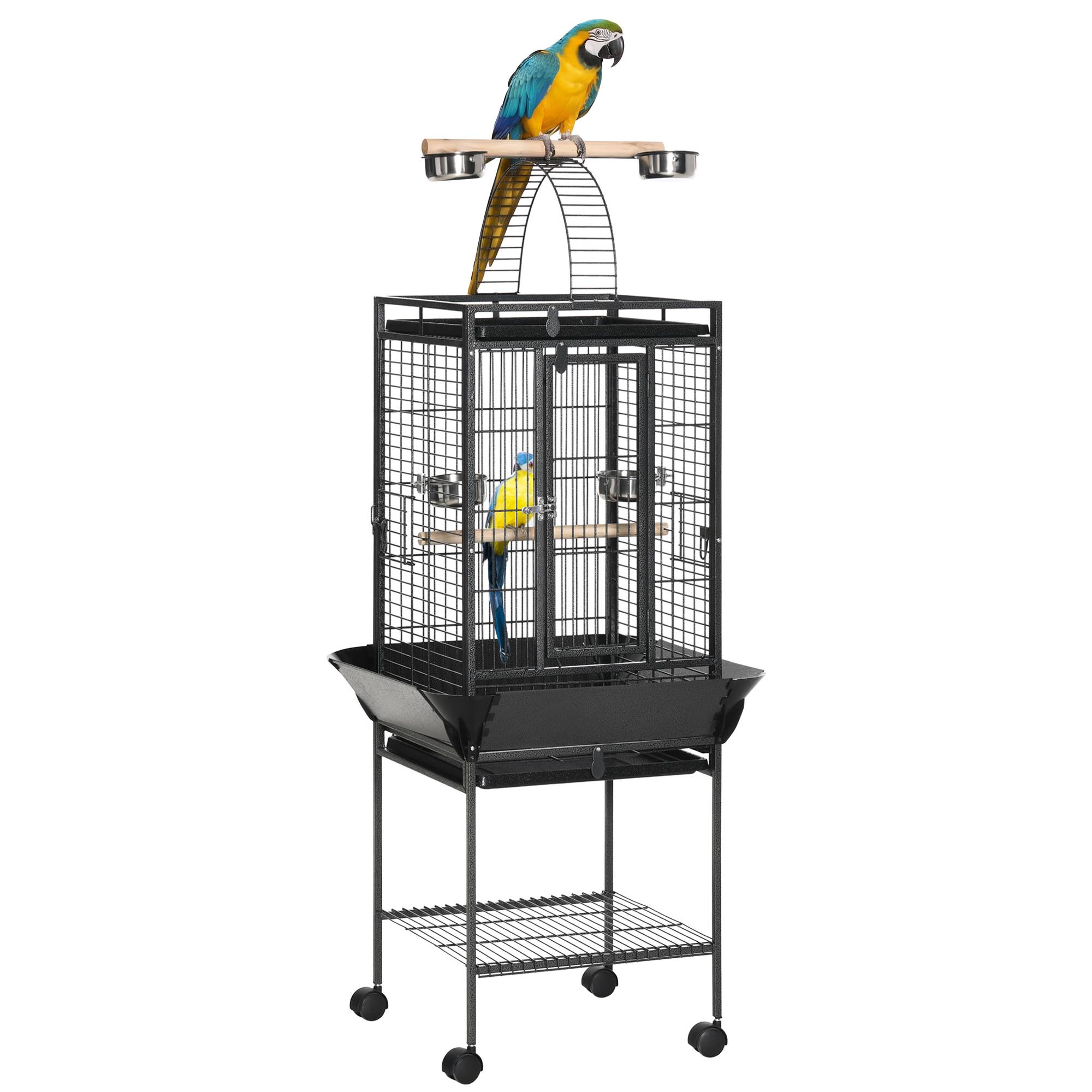 Sans Marque - Cage pour perruche avec 2 perchoirs et échelle arquée, acier, 62,5 x 62,5 x 156 cm, grise - Image 1