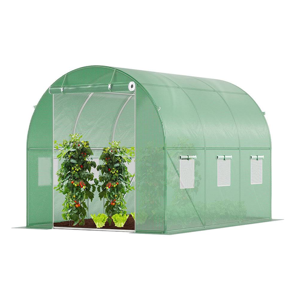 Serre de jardin tunnel 6m² en acier galvanisé - 3L x 2l x 2H m - fenêtre anti-moustiquaire, porte enroulable, barre anti-tempête - Image 1