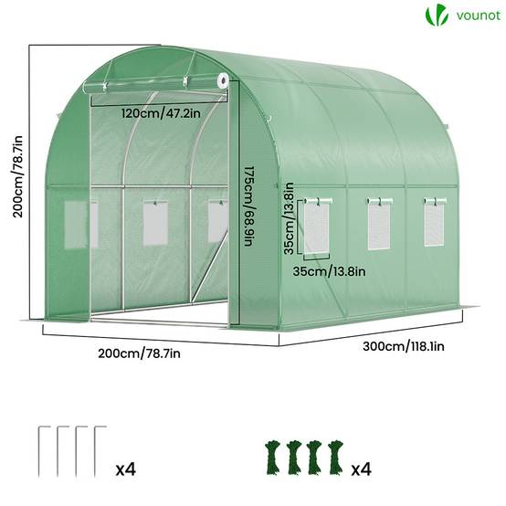 Serre de jardin tunnel 6m² en acier galvanisé - 3L x 2l x 2H m - fenêtre anti-moustiquaire, porte enroulable, barre anti-tempête - Image 5
