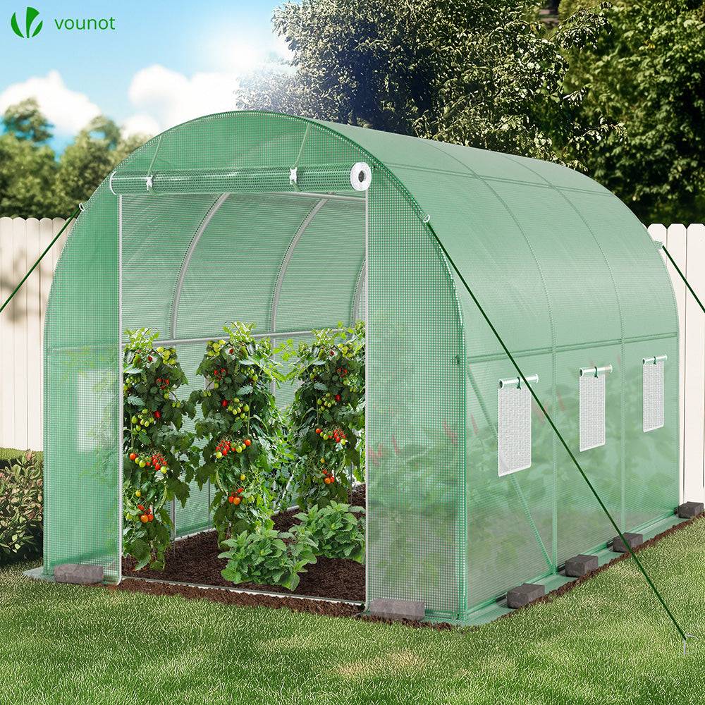 Serre de jardin tunnel 6m² en acier galvanisé - 3L x 2l x 2H m - fenêtre anti-moustiquaire, porte enroulable, barre anti-tempête - Image 2