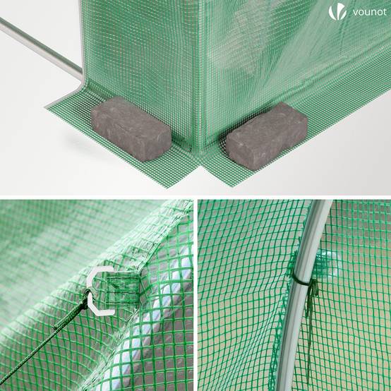 Serre de jardin tunnel 6m² en acier galvanisé - 3L x 2l x 2H m - fenêtre anti-moustiquaire, porte enroulable, barre anti-tempête - Image 7