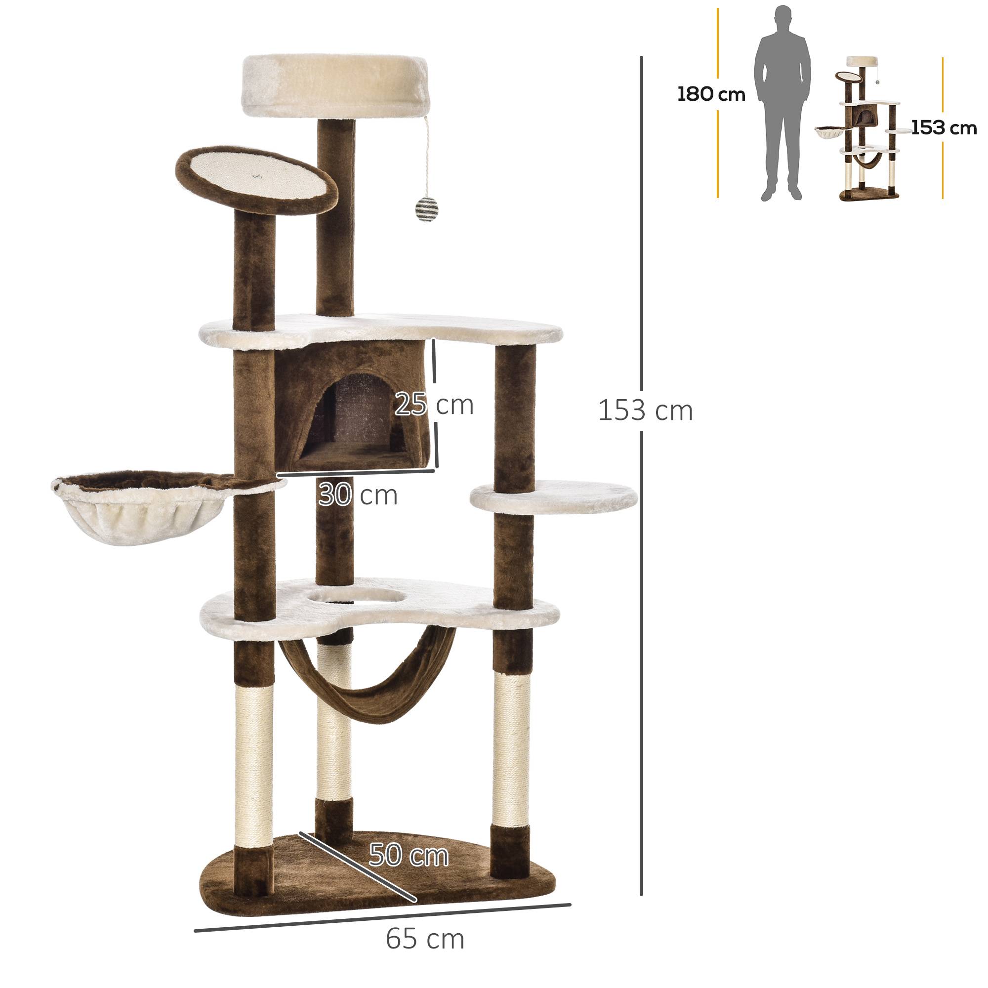 Arbre à Chat XXL Griffoir Sisal Peluche Multi-Niveaux Hamac Niche 153cm Marron - ComfortXL Pet Living - Image 3