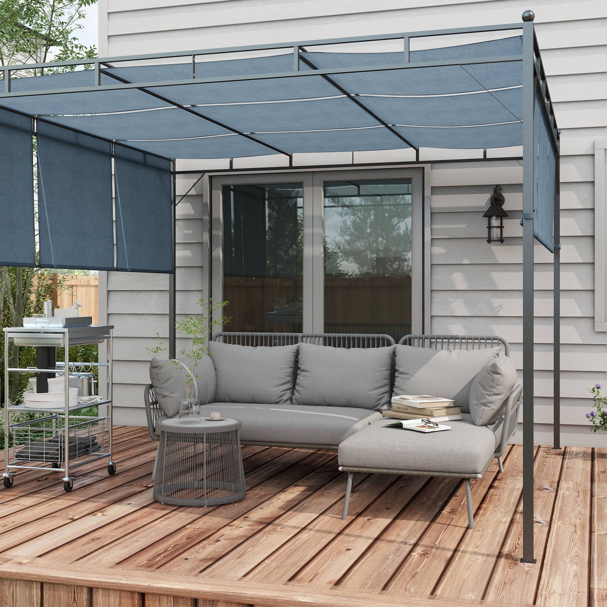 Outsunny - Salon de jardin d'angle 4 pers. style colonial table basse coussins grand confort inclus résine tressée gris - Outsunny - Image 2