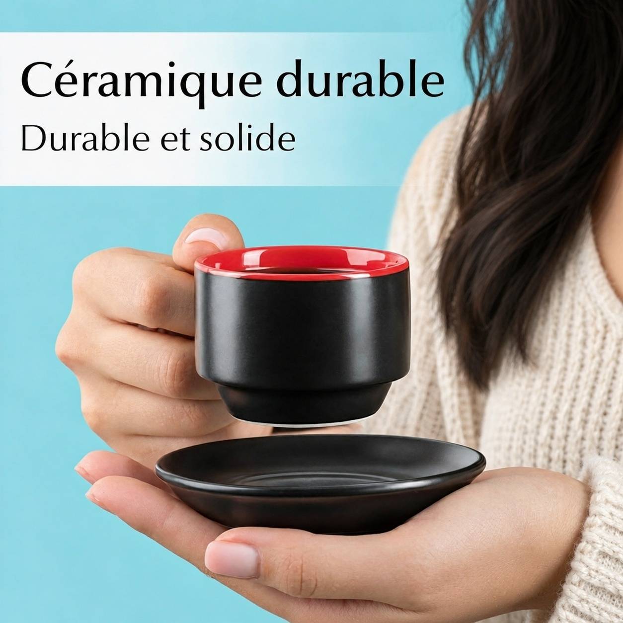 Set de 6 Tasses à Expresso avec Sous-tasses Rouge - Image 6