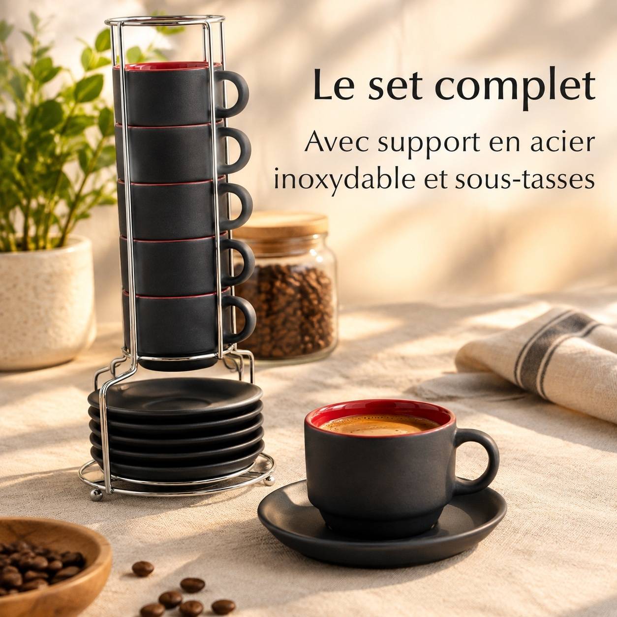 Set de 6 Tasses à Expresso avec Sous-tasses Rouge - Image 2