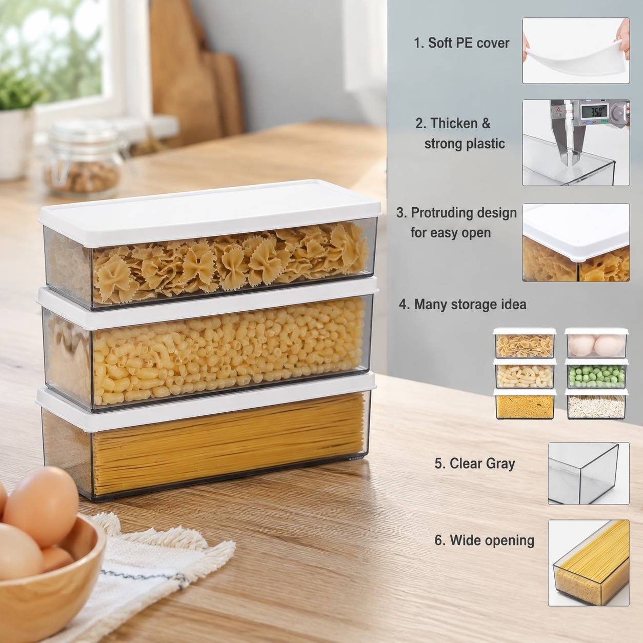 Boîte de Conservation Pâtes Alimentaire Plastique Alimentaire Hermétique Empilable Lot de 3 - Image 5
