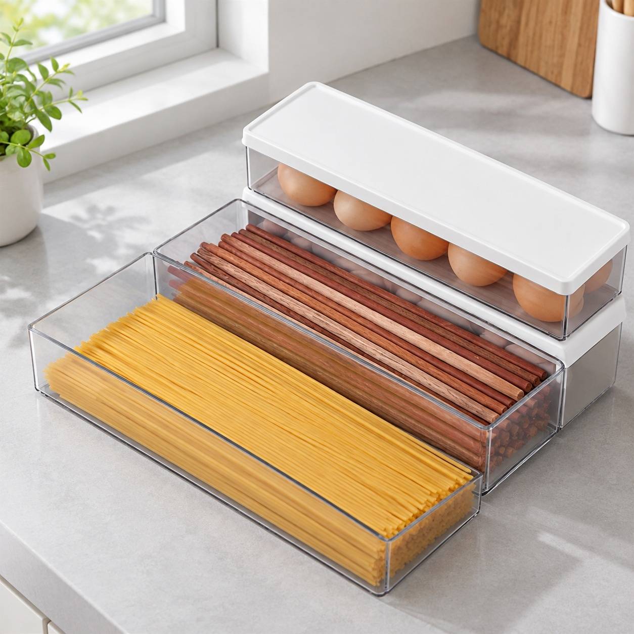 Boîte de Conservation Pâtes Alimentaire Plastique Alimentaire Hermétique Empilable Lot de 3 - Image 2