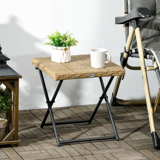 Table basse pliable de jardin style cosy chic dim. 40L x 40l x 40H cm métal époxy résine tressée bois naturel - Image 4