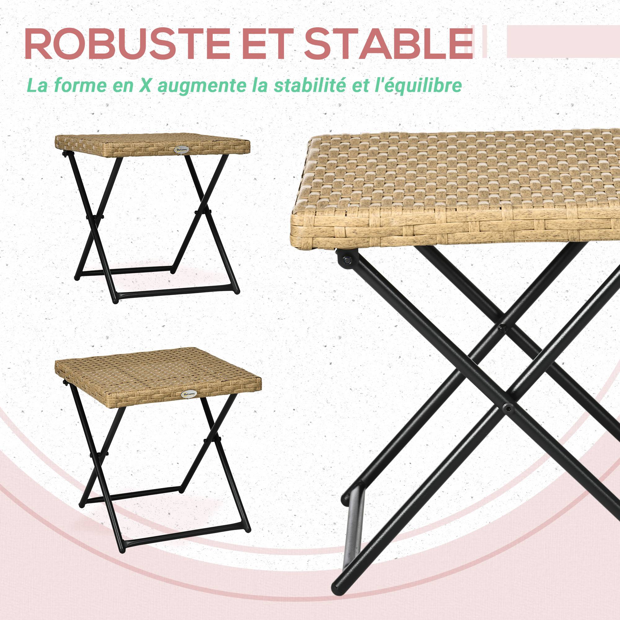 Table basse pliable de jardin style cosy chic dim. 40L x 40l x 40H cm métal époxy résine tressée bois naturel - Image 8