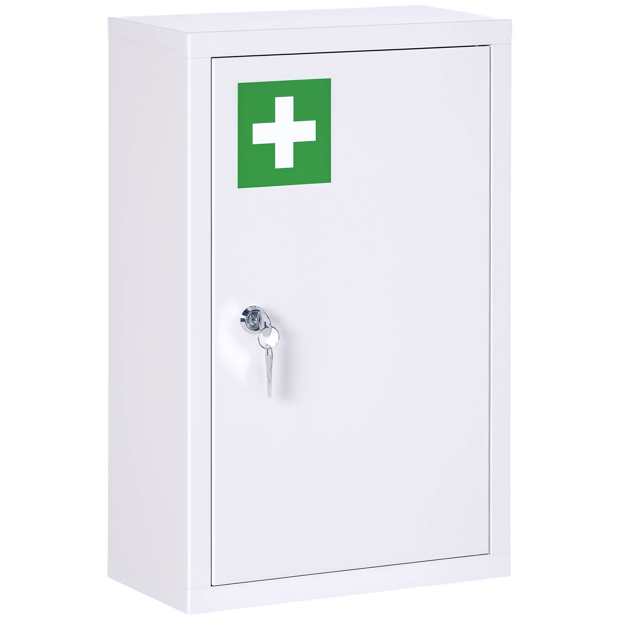 Sans Marque - Armoire à pharmacie murale en acier, armoire à médicaments à 3 niveaux porte verrouillable 2 clés, 30x14x46cm, blanc - Image 1