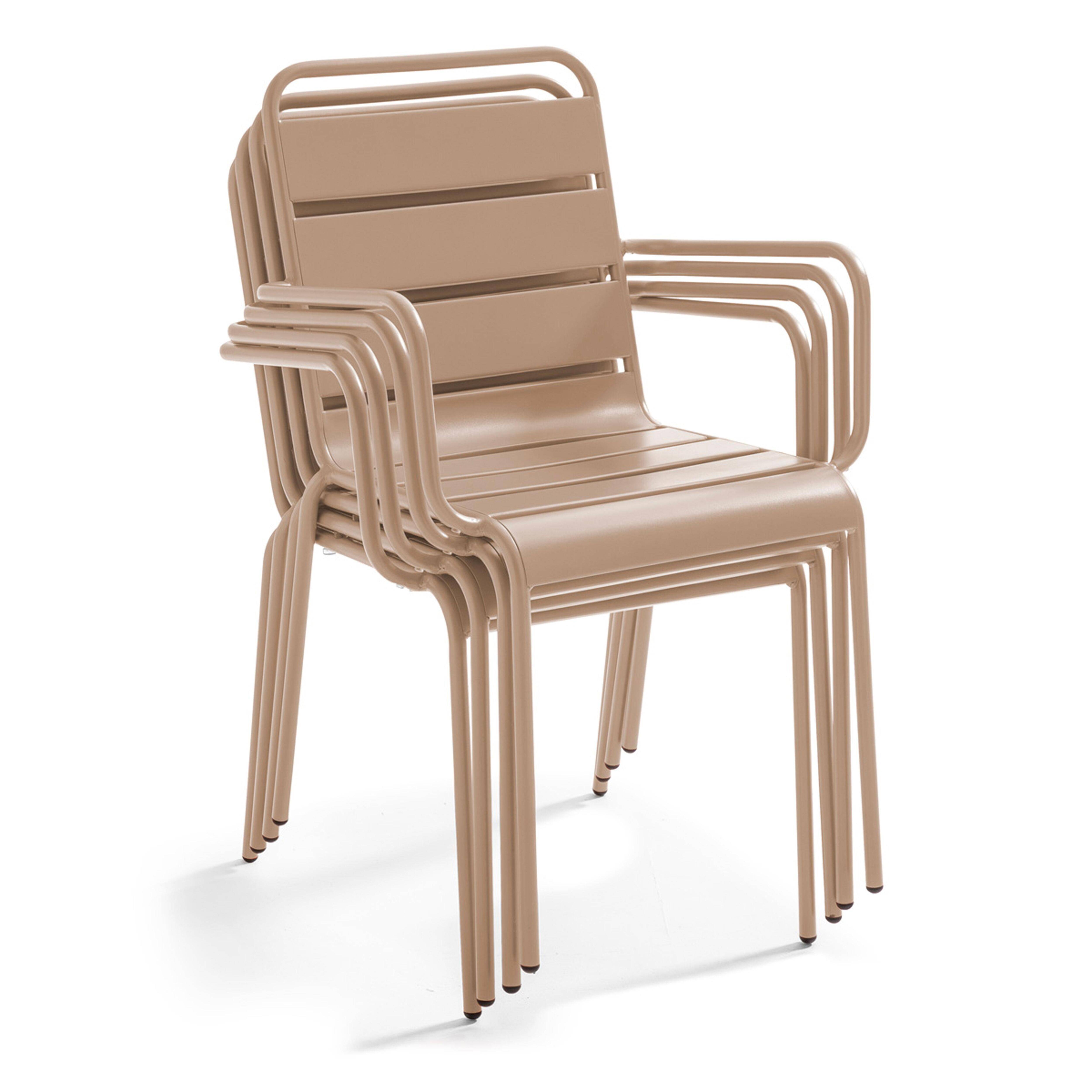 Oviala - Ensemble table 60 cm taupe et 4 fauteuils en métal taupe - Oviala - Image 6