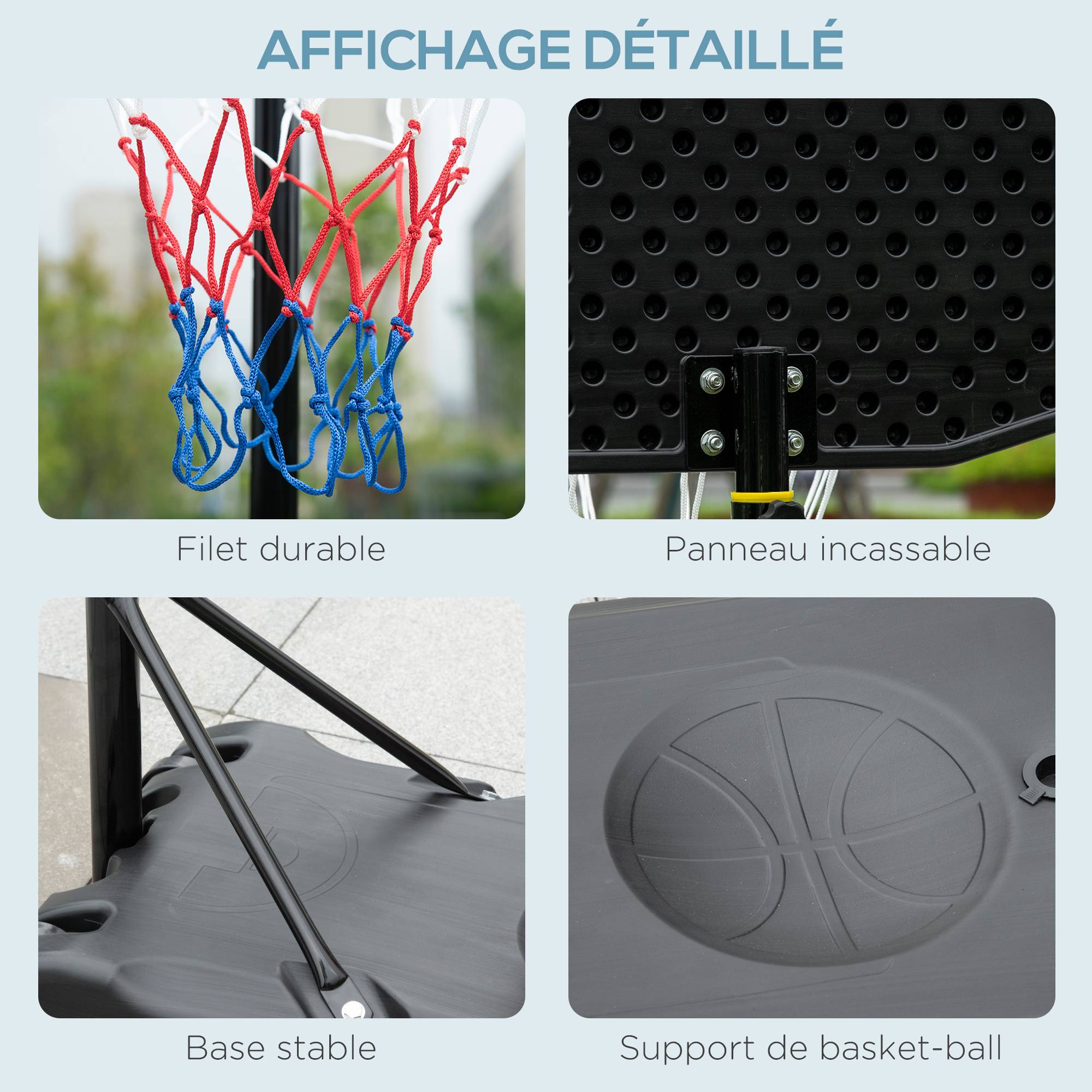 Panier de basket extérieur hauteur réglable 197,5-254 cm panier de basket sur pied à roulettes base remplissable noir - Image 9