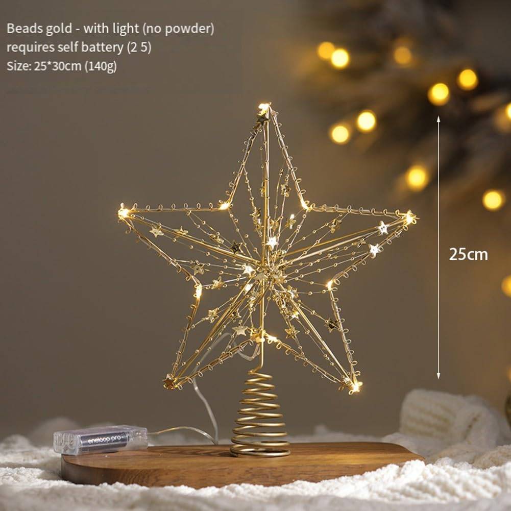 Étoiles brillantes de Noël, lumières d'étoiles de sapin de Noël, lumières de nuit à perles dorées à lumière chaude, cadeaux de vacances - Image 3