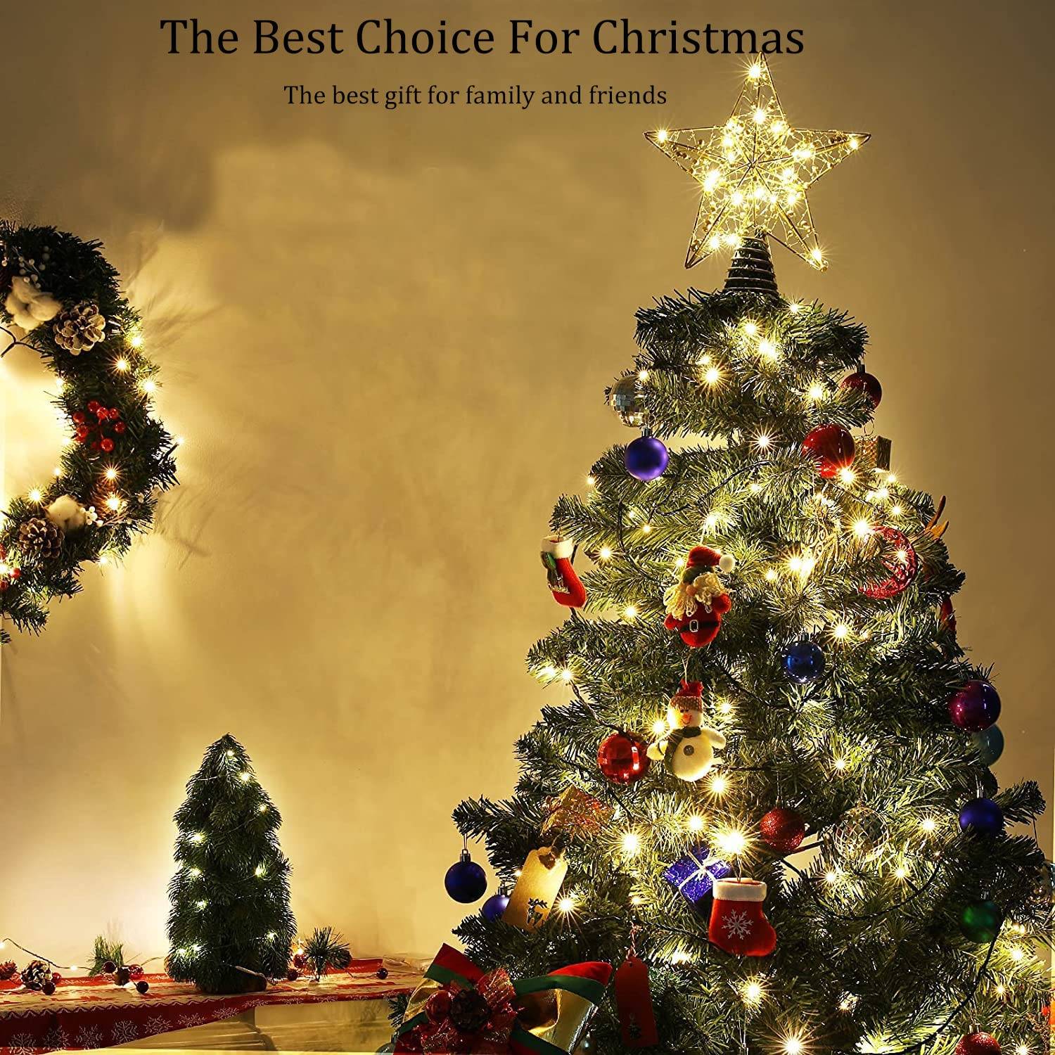 Étoiles brillantes de Noël, lumières d'étoiles de sapin de Noël, lumières de nuit à perles dorées à lumière chaude, cadeaux de vacances - Image 4