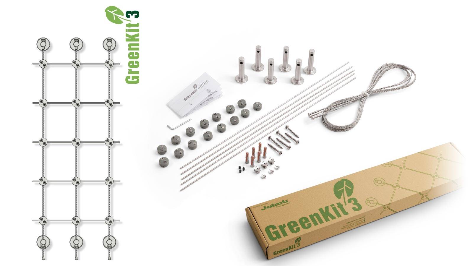 Autre - Greenkit 3 Support plantes grimpantes treillis acier inoxydable 660 X 2000mm Jakob Rope Systems - Image 1