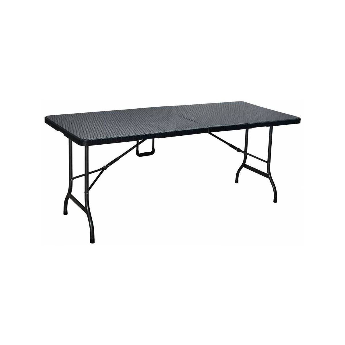 Table rectangulaire Noire 180x75xH72cm pliante Résine effet rotin Camping Réceptions festivals évènements KZ GARDEN - Image 1