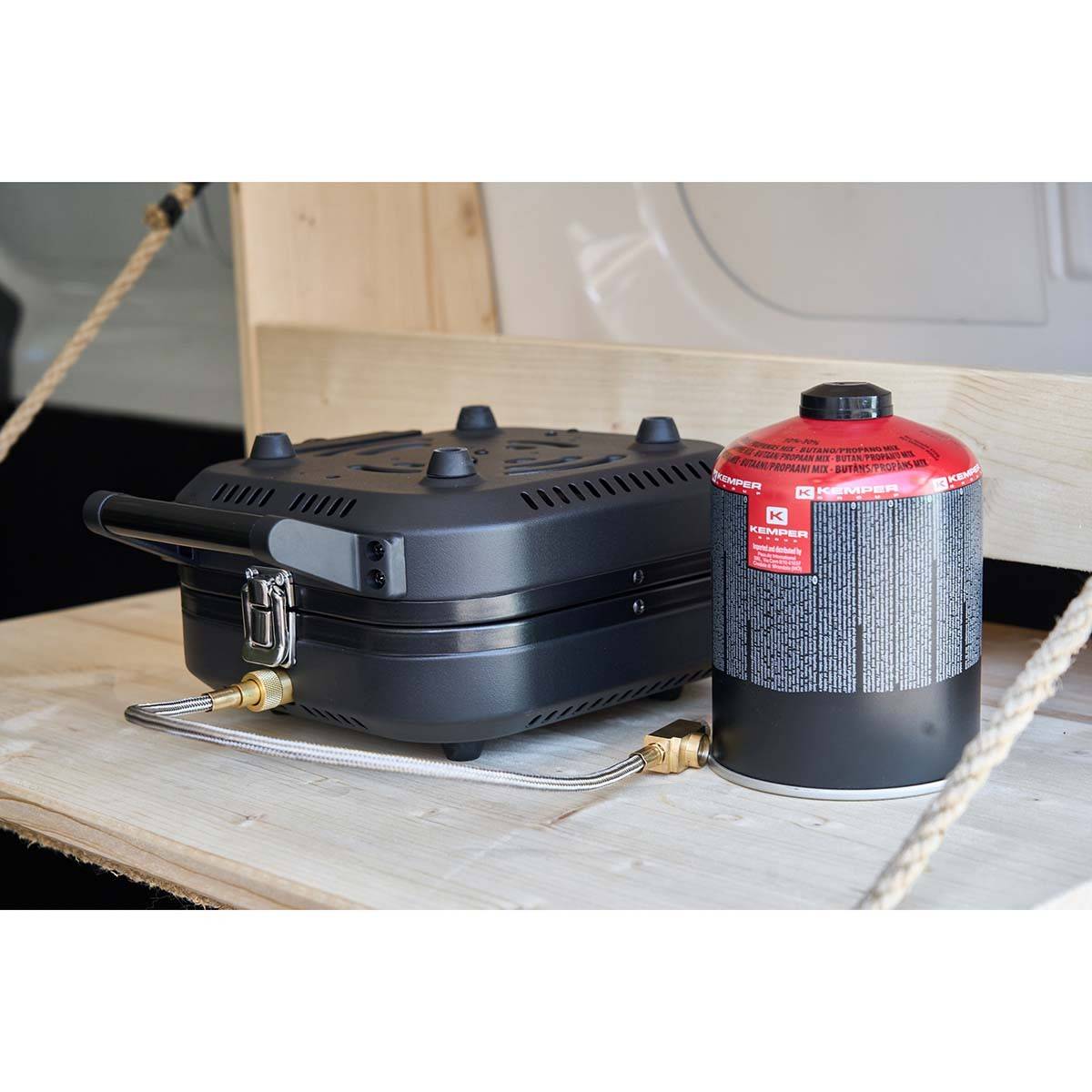 Réchaud à gaz pliable 2 feux 4600 W – Réchaud camping portable Allumage piezo, double brûleur inox, cartouche valve 7/16" KEMPER - Image 3