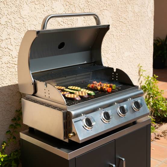 Barbecue à gaz avec 4 brûleurs à poser avec récupérateur de graisse | sweeek - Image 1