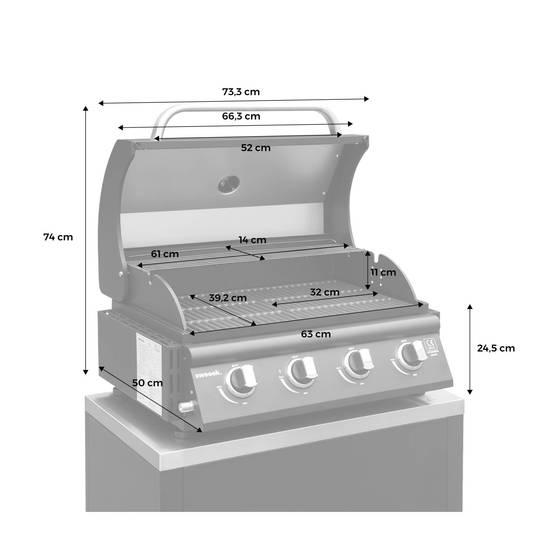 Barbecue à gaz avec 4 brûleurs à poser avec récupérateur de graisse | sweeek - Image 4