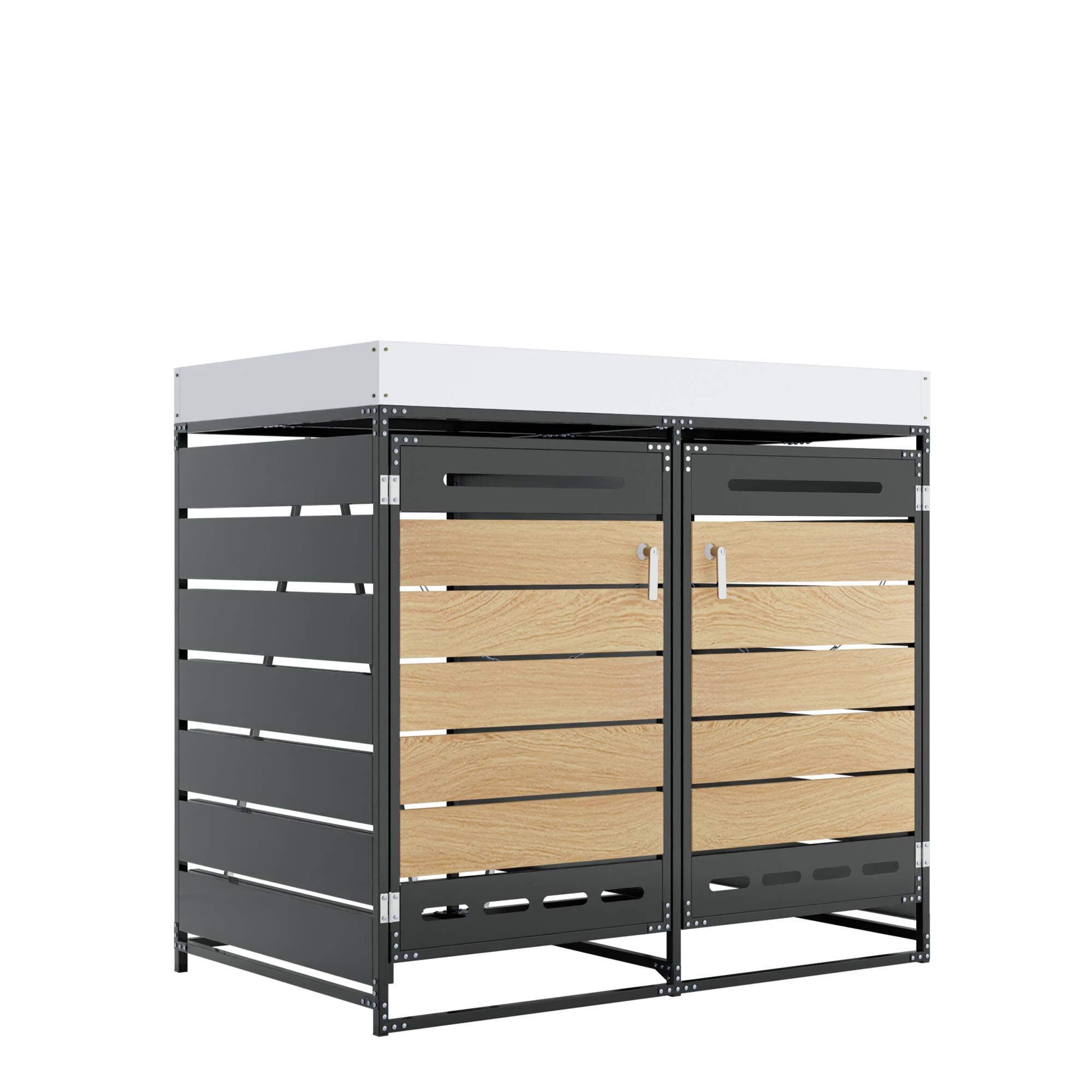 ComfortXL - Cache-poubelle double métal jardin avec jardinière intégrée 131x79x120cm noir - ComfortXL Outdoor Living - Image 2